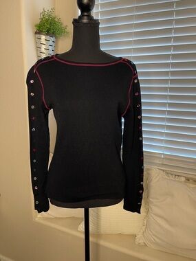 VTG 90s LAURA Art to Wear Top Black Knit Mismatched Button Sleeve Whimsigoth